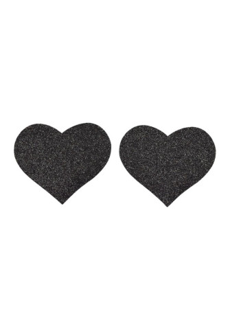 Paire de cache tétons adhésifs coeur pailleté noir - NP-1049BLK